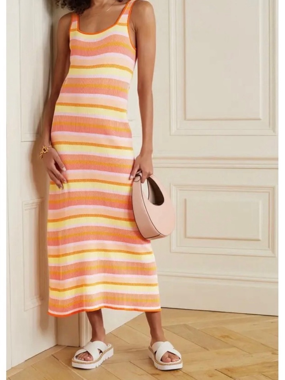 SOLID & STRIPED The Kimberly Striped Ribbed-Knit Maxi Dress - Size M